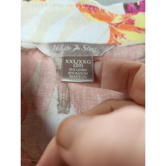 Womens Linen Blend Short Sleeve Shirt 2X Abstract Artsy Art Dopamine Pockets tab - Picture 2 of 7